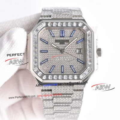  Super Clone Patek Philippe Cubitus Iced Out Diamond Square Diamond Bezel 45mm Watch 